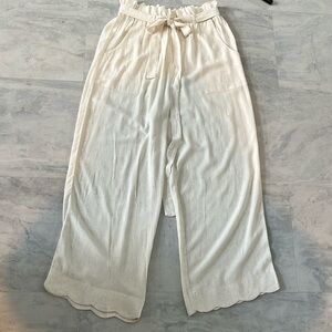 Monteau  Pants Linen paper bag  high waisted  wide leg  match belt  Size M NWOT